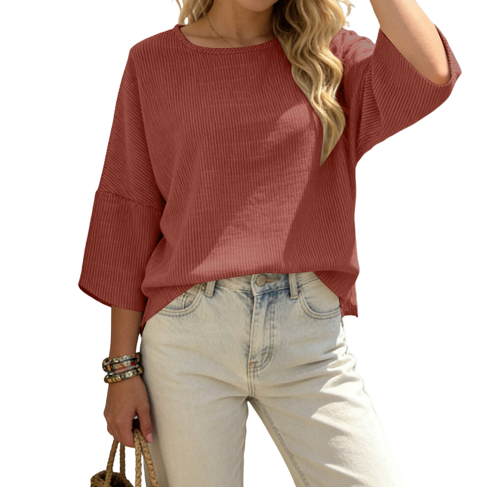 Women  Sleeve  Neck Top Trendy Casual  Blouses Spring-Red XL