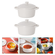 Ceramic Soup Bowl with Lid 230ml White 2 pcs
