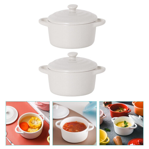 Ceramic Soup Bowl with Lid 230ml White 2 pcs