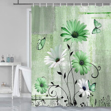 Floral Shower Curtain with Daisy & Butterfly Design,