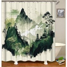 Dark Green Abstract Forest Shower Curtain 72x72 in