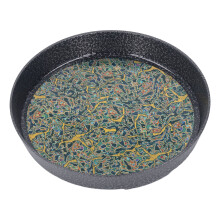 Bandeja de té pequeña redonda de aleación con diseño decorativo.