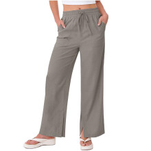 Linen Pants Women Summer Lounge Beach Vacation Flowy-Gray S