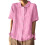 Women's Double Button Shirts Short Sleeve Lapel Collar-Pink M 1