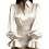 Women's Satin Collared Button Front Puff Sleeve-apricot L 1