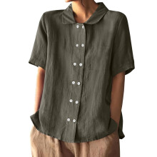 Women's Double Button Shirts Short Sleeve-graphite color M