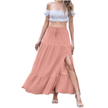 Retro Elastic Waist Skirt with Elegant Pleats and Side-Pink M