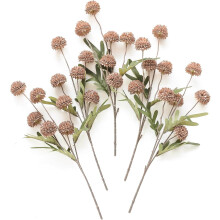 5 licht taupekleurige mini-chrysanten van imitatiezijde
