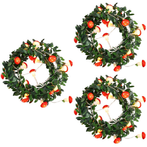 Mushroom-Shaped LED String Lights, 3 pcs, 118 in