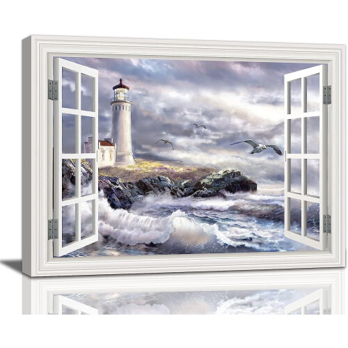 Lighthouse Canvas Art Print 12 x 16 in Framed