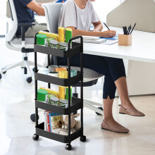 Carrello portaoggetti a 4 ripiani con ruote per cucina, bagno e ufficio.