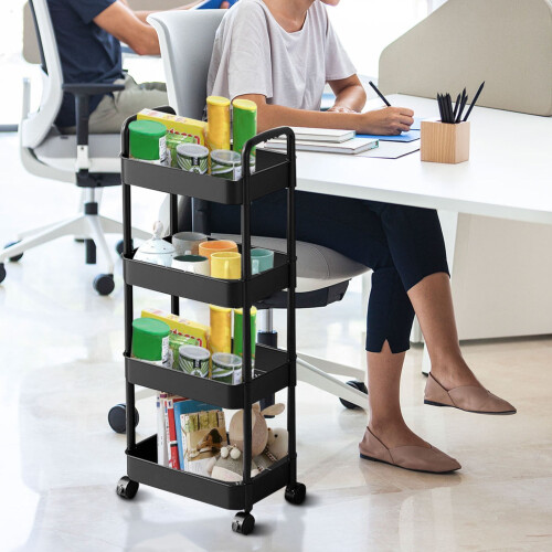4-Tier Rolling Storage Cart for Kitchen, Bathroom, Office