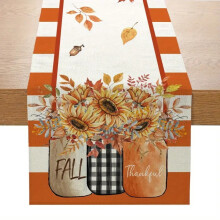 Linen Cotton Table Runner with Sunflower Print – 13 x 72