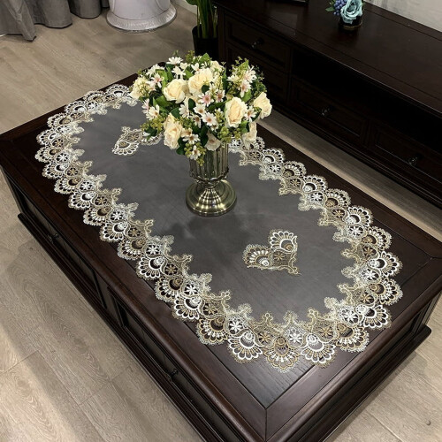 Oval Lace Table Mat in Flax Gray 1