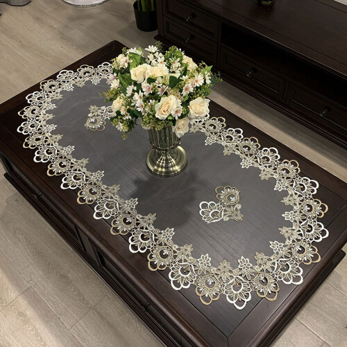 Oval Lace Table Mat in Flax Gray 2