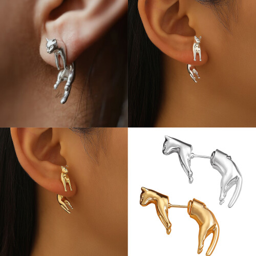Boucles d'oreilles chats respectueuses de la peau-Argent 2