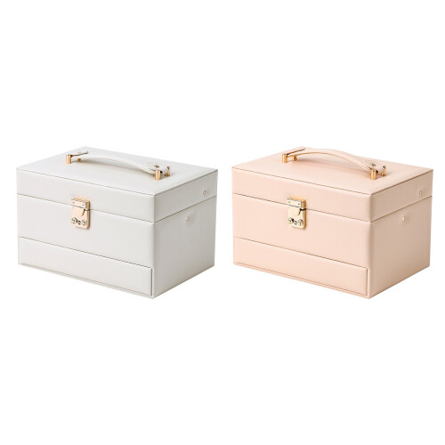 Leather Jewelry Storage Case 3 Tiers Automatic Open-Amber 1