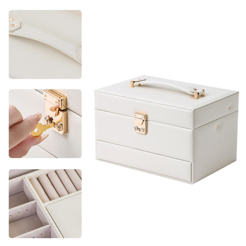 Leather Jewelry Storage Case 3 Tiers Automatic Open-Amber 2