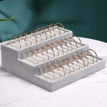Elegant 3 Tiers Jewelry Case Frosted Velvets Surfaces-Gray