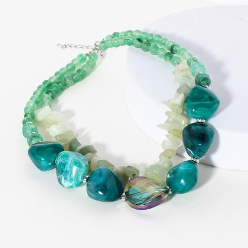 Retro Irregular Double Layer Resin Clavicle Necklace Elegant