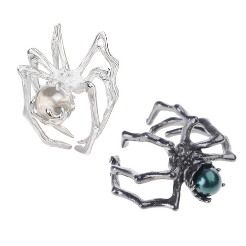 Artisanal Crafted Adjustable Spiders Ring Gothic Jewelry-White 2