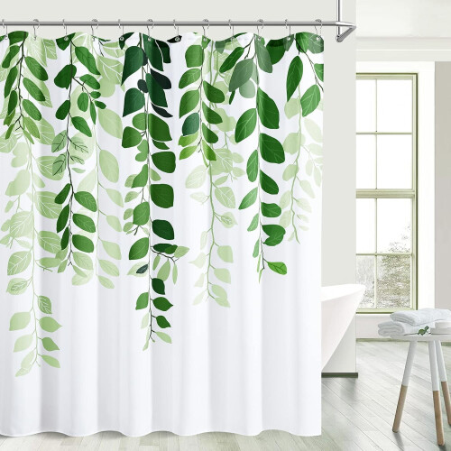 Leaf Pattern Linen Shower Curtain 72x72 in 2