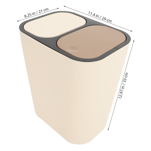Khaki Dual-Compartment Press-Lid Trash Can, 33x29x21cm 1