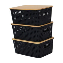 3-Piece Stackable Plastic Storage Boxes with Lids, Grey, 4
