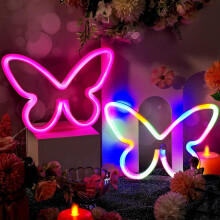 2pcs Butterfly LED Neon Signs – Pink & Multicolour,