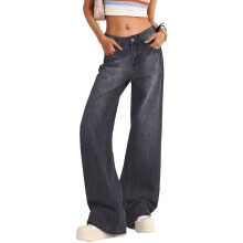 Jeans larghi a vita bassa da donna, grigi, gamba larga