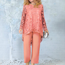 Women's Plus Size Lace Long Sleeve Tunic & Wide Leg Pants