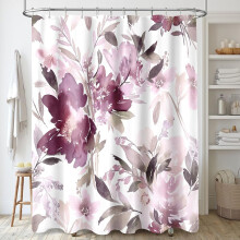 Mauve Watercolor Floral Shower Curtain 72x72 in with Hooks