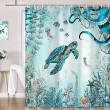 Blue Sea Turtle Shower Curtain 178x178 cm with Hooks