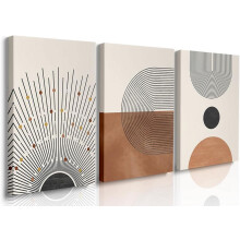 Mid-Century Boho Wall Art Set of 3 – 24x36 Inch Canvas