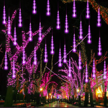 Purple Meteor Shower LED Lights 8 Tubes 30cm