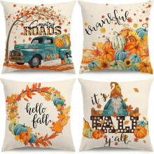 Housse de coussin automne en coton et lin 45 x 45 cm