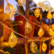40 LED Gold Metal Leaf String Lights, 19.7 ft,