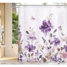 Purple Floral Shower Curtain 70 x 85 in Polyester