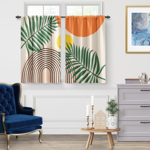 Gardiner til landhuskøkken 68x61 cm med stanglomme, 2 paneler 1
