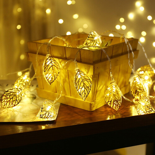 40 LED Gold Metal Leaf String Lights, 19.7 ft, 1