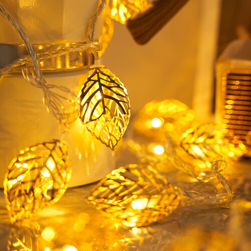 40 LED Gold Metal Leaf String Lights, 19.7 ft, 2
