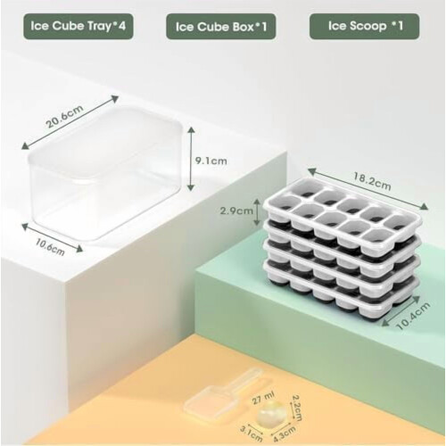 4-Pack Silicone Ice Cube Trays with Lids and Storage Bin 1