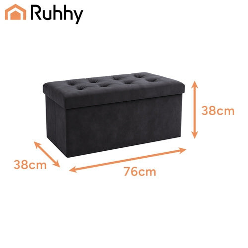 Gray Velvet Storage Pouf - Foldable, 76x38x38 cm 1