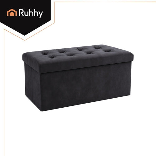 Gray Velvet Storage Pouf - Foldable, 76x38x38 cm 2