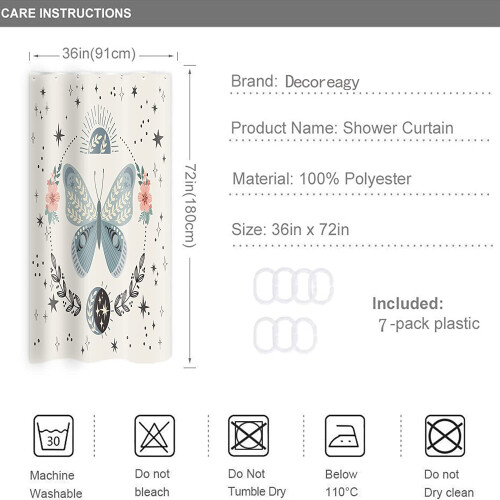 Boho Butterfly Shower Curtain 36x72in Waterproof Polyester 2