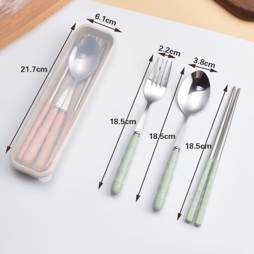 Stainless Steel Fork Spoon Chopsticks Set 3-Piece Blue 2