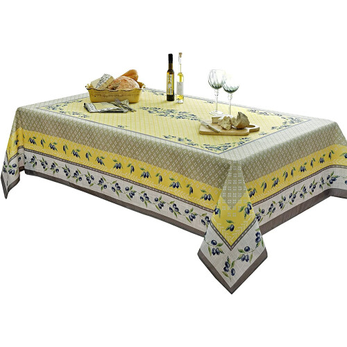 Rectangle Tablecloth 60 x 84 in, Yellow Grey Olive Print 2