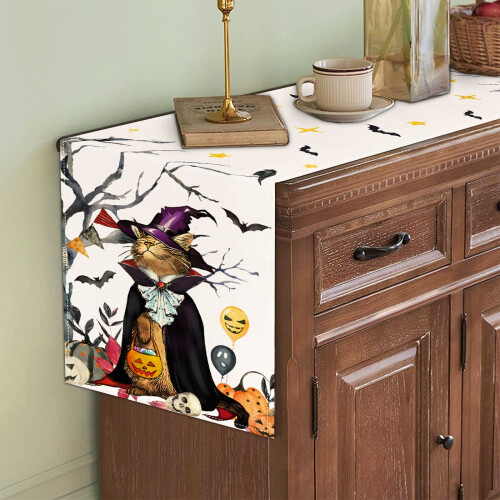 Halloween Table Runner with Bat & Cat Design, 33 x 274 cm 1