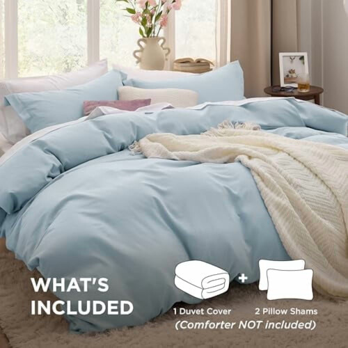 Hemelsblauwe dekbedovertrekset (queensize) - 3-delig 2
