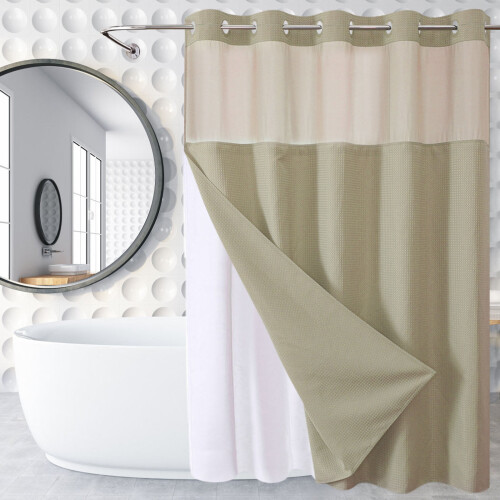 Vändbart duschdraperi i polyester med magnetisk fåll och 2